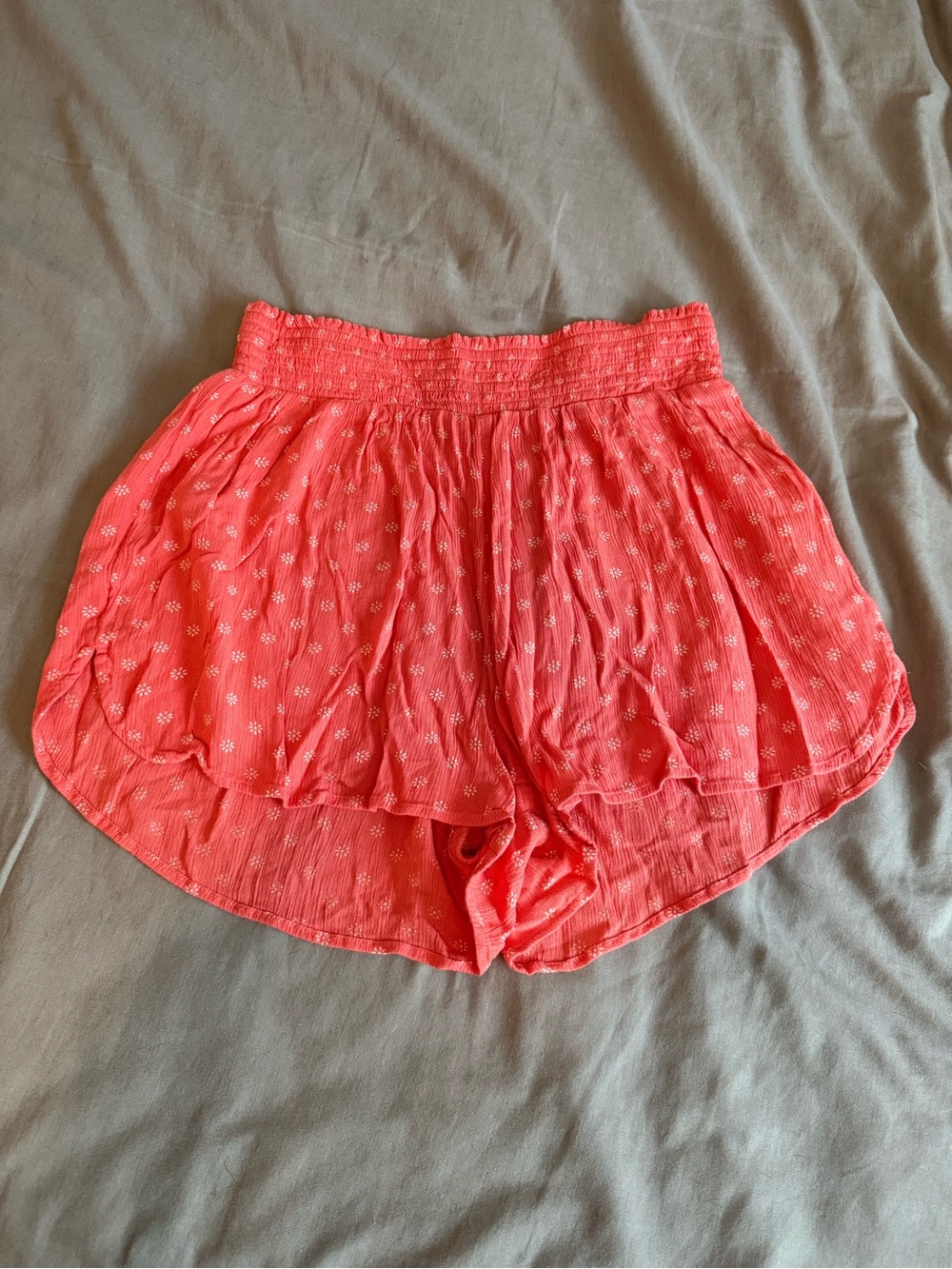 Hollister Coral Pink Floral Smocked-Waist Skort